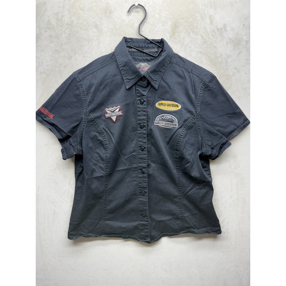 Vintage Harley Davidson Shirt Womens Y2K Large Mechanic Garage Work Button Up